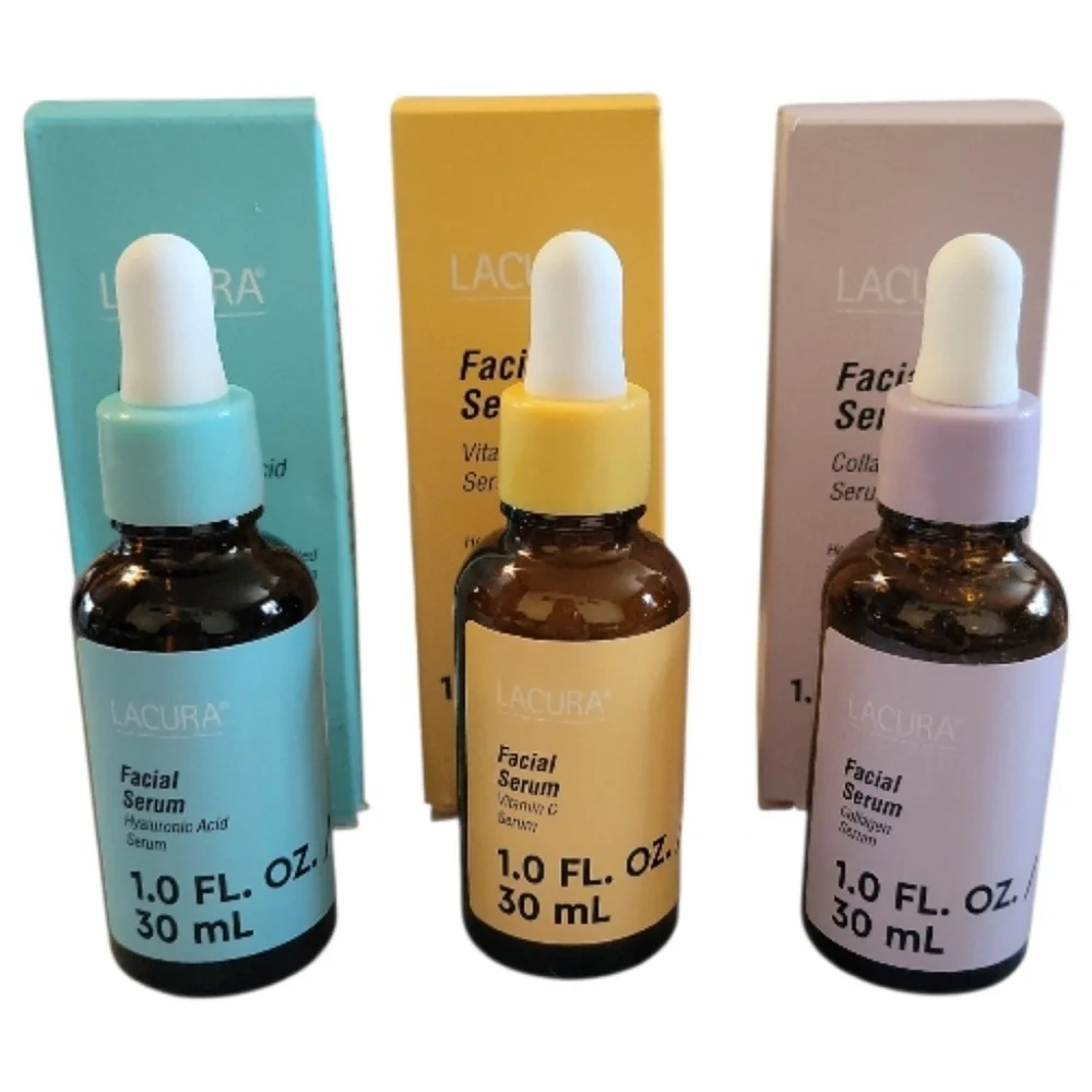 Lacura Facial Vitamin C, Collagen Serum & Hyaluronic 1 fl oz NIB 1 Set/3 Poland